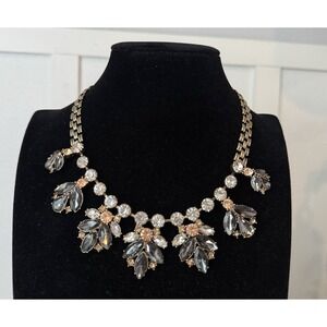 Bella Jack Statement Necklace Gold Tone Crystal Rhinestone Floral Bib